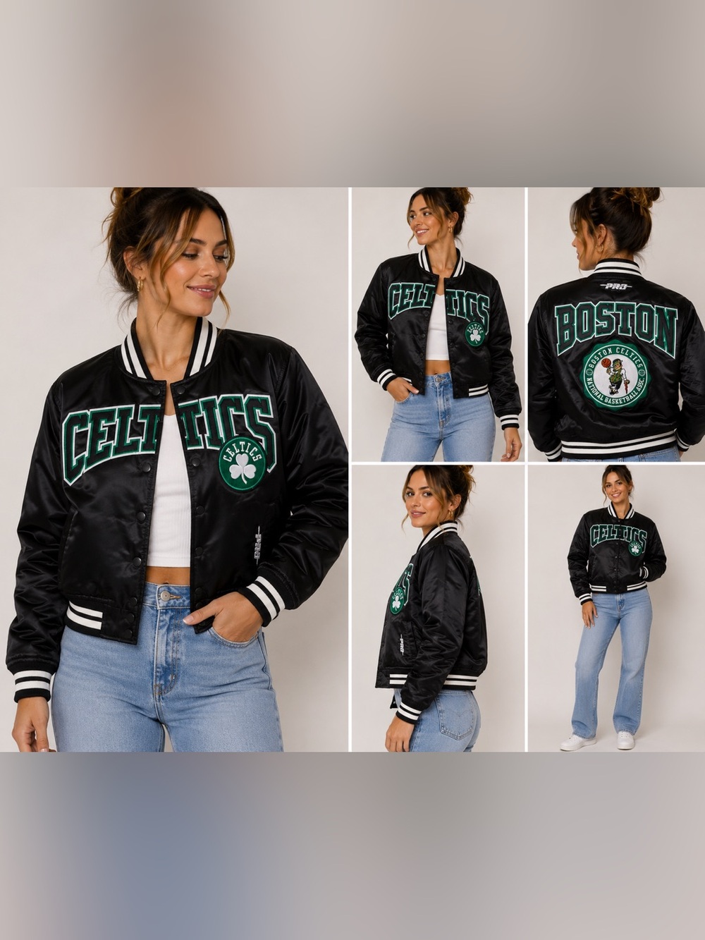 Boston Celtics Pro Standard Satin Varsity Jacket Black Green Size S NWOT